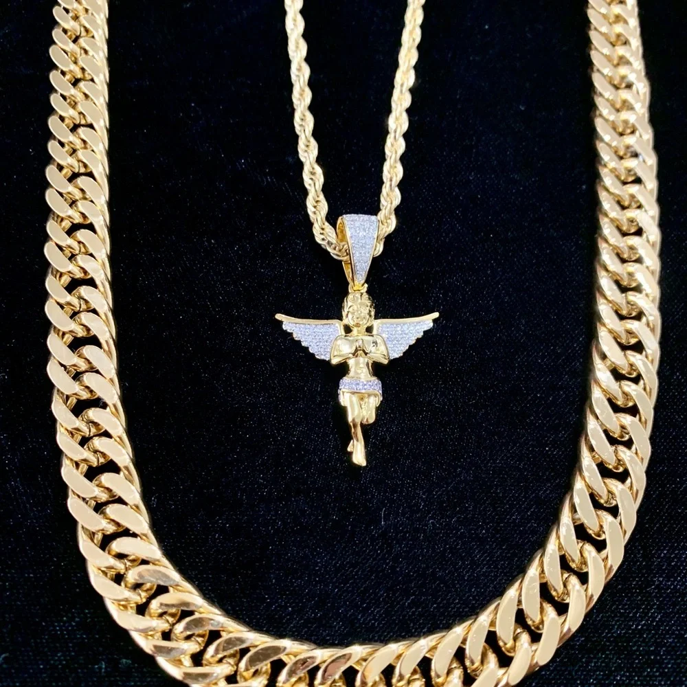 ANGEL FULL DIAMONDS CZ 18K GOLD CHAIN MADE IN ITALY *LIFETIME WARRANTY*